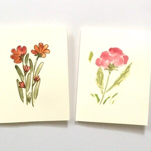 Cartões em branco pintados à mão Conjunto de flores com duas pinturas originais em aquarela