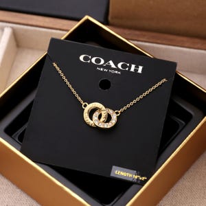 Collar vintage de doble anillo Coa en caja, colgante de perla con incrustaciones de diamantes, collar para mujer, joyería Y2K, regalo para mamá, regalo para el Día de la Madre