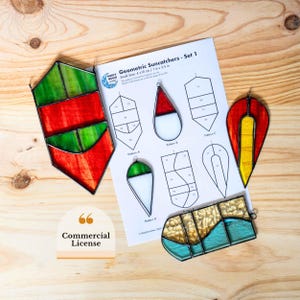 Geometric Stained Glass Patterns - Commercial License | Suncatcher DIY PDF & PNG Templates for Art Resale, Digital Download