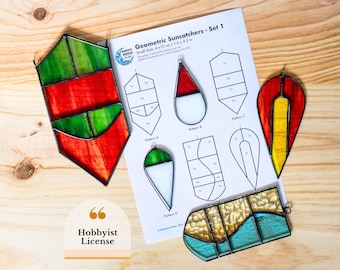Geometrisches Glasmalerei-Muster-Set | Einfache Suncatcher-Vorlagen für Anfänger (Bastler-Lizenz)