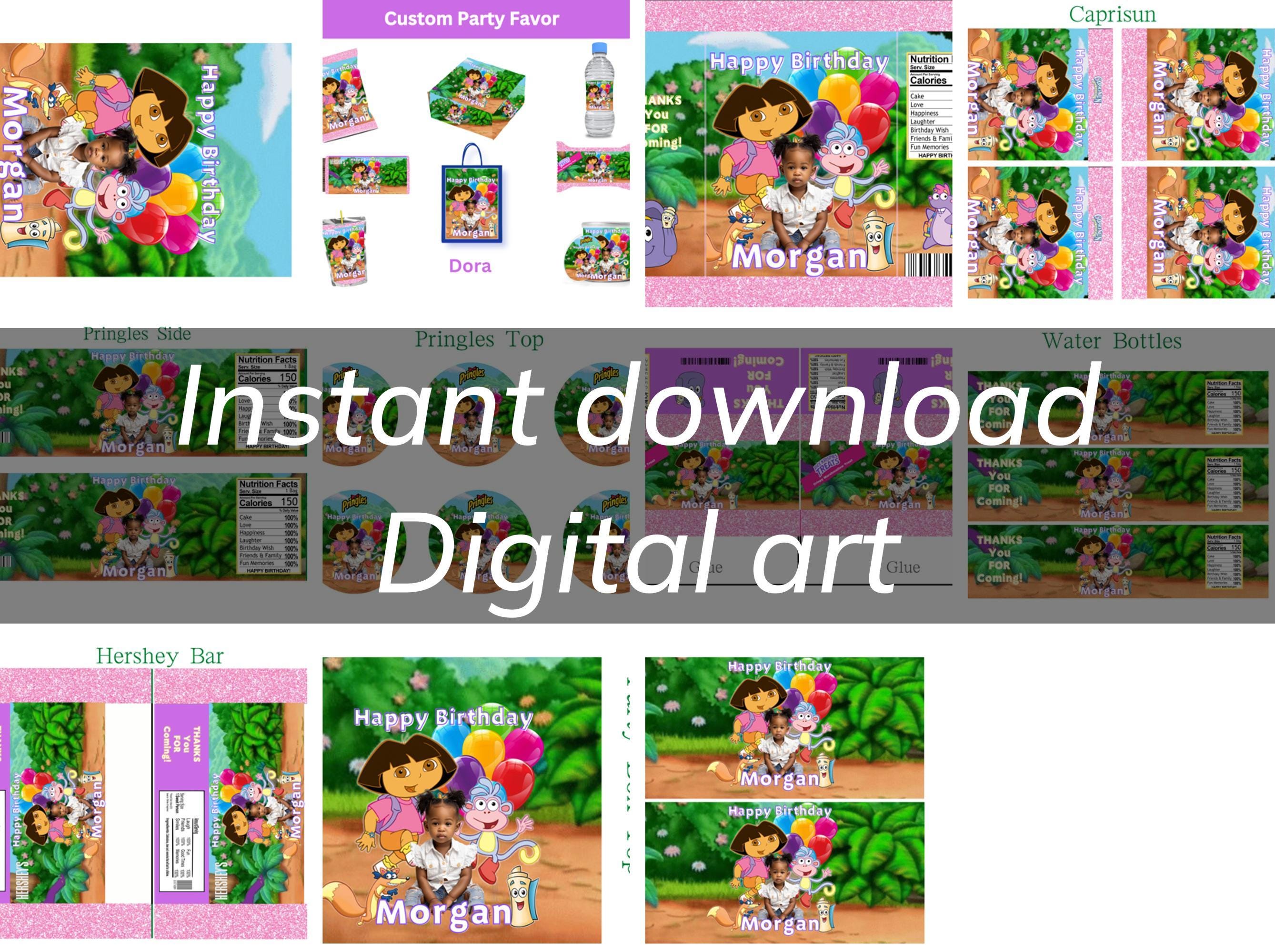 Editable Explorer Girl Party Favor Template – Canva Download with Chip Bag, Candy Wrappers, Juice Labels, Gift Bag & More