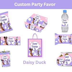 Pinky Bow Duck Birthday Favor Template, Editable Sassy Cartoon Girl Printable, Digital Party Treat Bag Download, Pretty Bird Theme