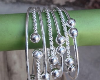 Boho Sterling Silver Bangle Set: Handmade Adjustable Stacking Bracelets