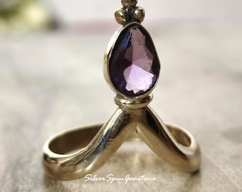 Handmade Amethyst Brass Ring: Elegant Teardrop Gemstone Jewelry
