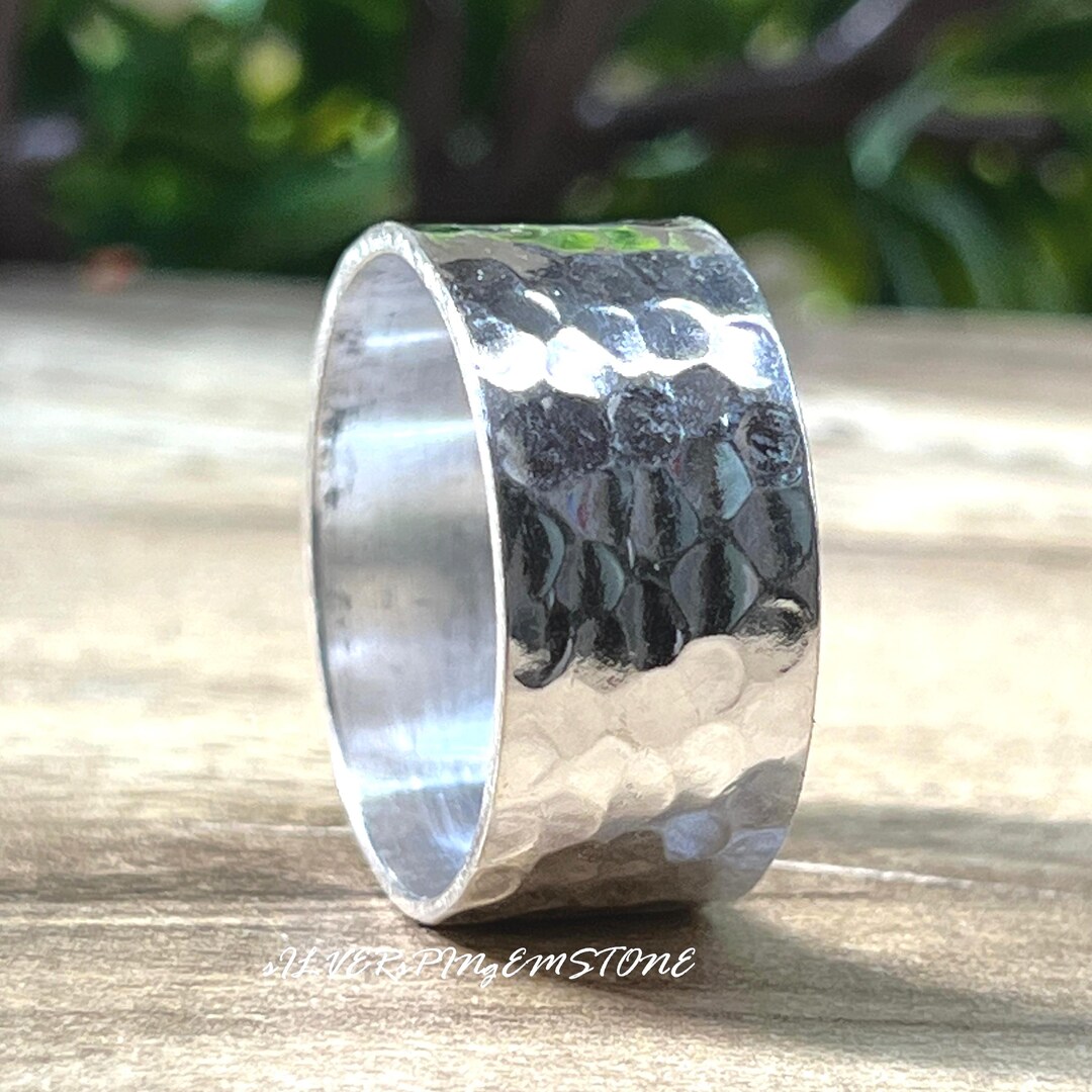 Hammered Sterling Silver Band Ring: Wide Rustic Thumb Ring - Etsy