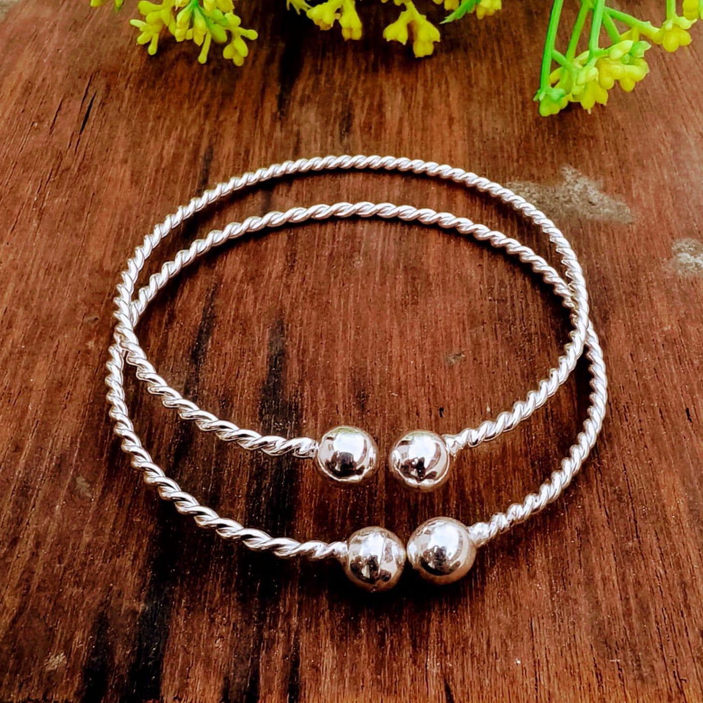 Handmade Sterling Silver Bangle Set: Twisted Boho Stacking Bangles