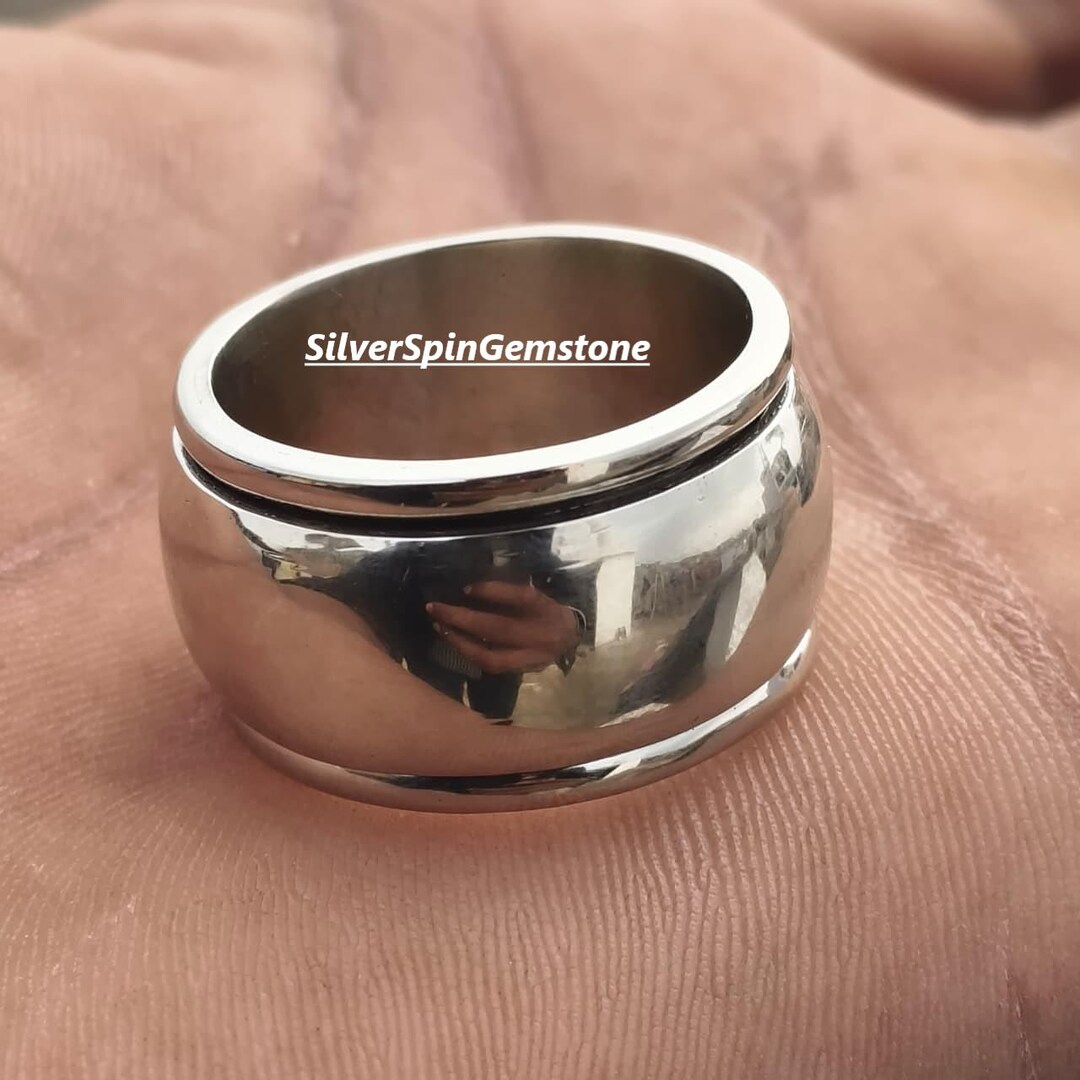 Handmade Sterling Silver Spinner Ring | Wide Meditation Fidget Band ...