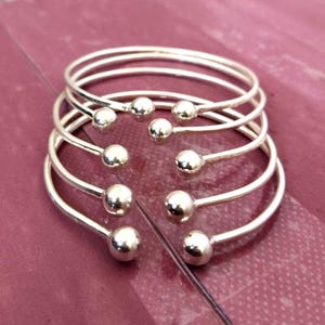 Handmade Sterling Silver Ball End Bangle Set: Stackable Open Cuff Boho Jewelry