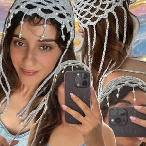 Crochet Mesh Beanie | Handmade Summer Cap | Boho Tasseled Skull Cap | Retro 70s Crochet Hat | Pearl Accent Beanie | Lightweight Women’s Hat