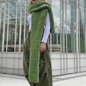 Oversized Extra Long Chunky Scarf | Hand-Knitted Winter Shawl | Soft Flufy Yarn Blanket Scarf | Cozy Shoulder Wrap | Made with Puffy Yarn