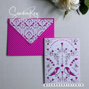 Cartão de Dia dos Namorados Lovebirds Hot Pink – Cartão romântico de pássaros da primavera, cartão fofo de Dia dos Namorados inspirado na natureza, cartão de aniversário ou amor