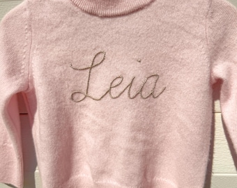 Custom 100% Cashmere Child Sweater, Hand Embroidered Baby Gift, Embroidered Toddler Cashmere Sweater, Baby Shower Gift, Kid Cashmere Sweater