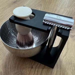 Shaving Stand for Safety Razor, Shaving Brush, and Shaving Bowl