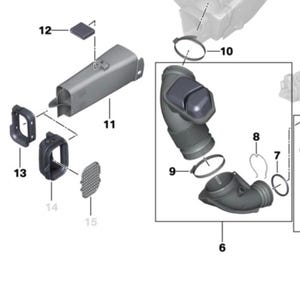 May include: An exploded diagram of automotive parts, including an air filter housing, intake tubes, and various clamps. The components are rendered in a technical illustration style, with labels indicating each part.