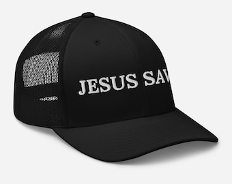 Jesus Saves Trucker Hat Embroidered Christian Cap Faith-Based Mesh Hat Religious Gift Adjustable Christian Headwear Evangelism Hat