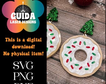 Christmas Donut Earrings SVG | Holiday Sprinkle Donut Laser Cut File | Festive Holiday Maker File | Digital Download