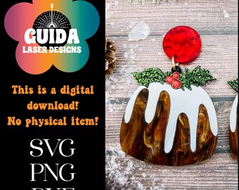 Christmas Pudding Earrings SVG | Layered Holiday Dessert Laser Cut File | Festive Cake Jewelry SVG | Digital Download
