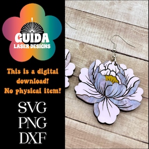 Pendientes de peonía SVG – Archivo de corte láser en capas para Glowforge – Diseño de pendientes colgantes florales de acrílico – Joyería de jardín bohemio