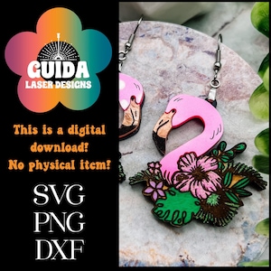 Floral Flamingo Earrings SVG | Layered Laser Cut File | Tropical Summer Acrylic & Wood Earrings | Glowforge Ready Digital Download