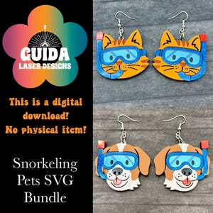 Snorkeling Pets Earrings SVG Bundle – Laser Cut Cat & Dog File for Glowforge – Summer Acrylic Earring – Cute Pet Dangles – Digital Download