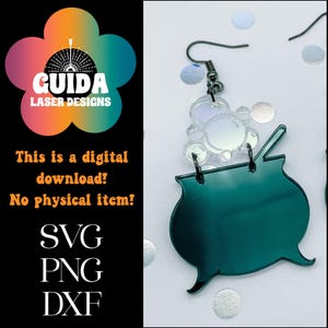 Bubbly Cauldron Earrings SVG – Halloween Witch Potion Earrings – Layered Acrylic Cut File for Glowforge or Laser