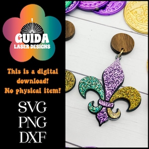 Pendientes de flor de lis de Mardi Gras Archivo SVG / Listo para usar con láser / Listo para usar con Glowforge / Pendientes acrílicos / Archivo para cortar / Pendientes únicos