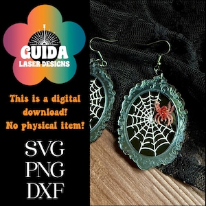 Framed Spiderweb Earrings SVG | Gothic Halloween Laser Cut File | Creepy Cute Acrylic Jewelry | Oddities Digital Download