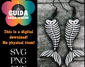 Mermaid Skeleton Earrings SVG – Laser Cut File for Glowforge – Spooky Summer Dangles – Gothic Acrylic Earring Design