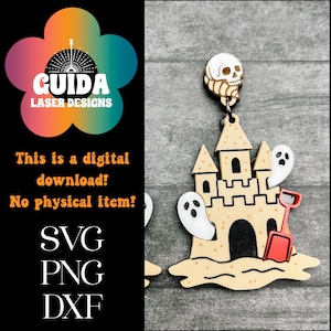 Spuk Sandburg Ohrringe SVG / Laser Cut Datei / Sommer Strand / Glowforge Bereit / Halloween Urlaub Ohrringe / Acryl Ohrringe