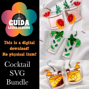 Set di orecchini da cocktail estivi in formato SVG / Set di file tagliati al laser / Mojito, Paloma, Old Fashioned / Pronti per Glowforge / Ciondoli in acrilico a strati