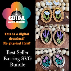 Framed Floral Earrings SVG Bundle | Laser Cut File Set | Daisies, Lavender & Garden Florals | Glowforge Ready | Cottagecore Layered Dangles