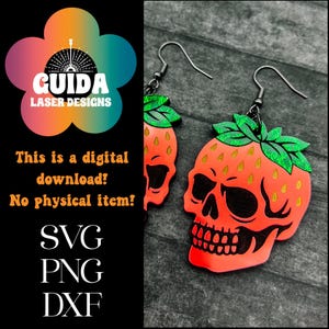 Erdbeer-Totenkopf Ohrringe SVG – Laser geschnittene Acryl-Datei – gruseliger Obstschmuck – Sommer Goth Ohrringe – Glowforge Bereit SVG PNG
