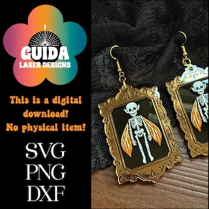 Framed Fairy Skeleton Earrings SVG – Oddities Collection | Layered Halloween Earring Laser Cut File | Digital Download | Oddity Gothic