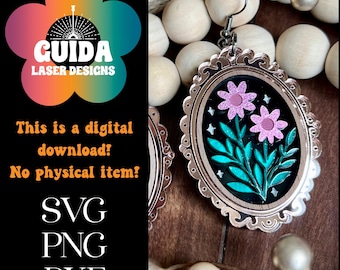 Framed Floral Earrings SVG | Layered Laser Cut File | Cottagecore Boho Jewelry | Glowforge Ready | Botanical Acrylic Earrings