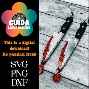 Bloody Knife Earrings SVG | Horror Laser Cut Earring File | Halloween Acrylic Jewelry | Slasher SVG | Creepy Cute Murder Earrings