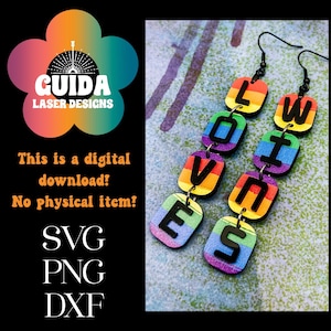 Boucles d'oreilles Fierté SVG / Fichier découpé au laser / Boucles d'oreilles arc-en-ciel / LGBTQIA+ / Glowforge Ready / Boucles d'oreilles acryliques Love Wins / Boucles d'oreilles uniques