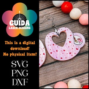 Valentinstag Faultier Ohrringe SVG / Laser Cut Datei / Valentinstag / Glowforge Bereit / Acryl Herz Ohrringe / Einzigartige Liebe Ohrringe