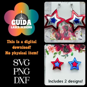 Bundle SVG de boucles d'oreilles étoiles gigognes / fichier découpé au laser / 4e des boucles d'oreilles / été / Glowforge ready / boucles d'oreilles en acrylique / boucles d'oreilles patriotiques