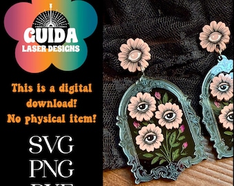 Framed Eye Flowers Earrings SVG | Gothic Floral Jewelry File | Oddities Collection | Layered Laser Cut Design (Digital Download)