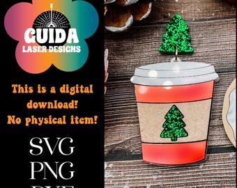 Christmas Coffee Earrings SVG | Festive Latte Cup Laser Cut File | Festive Holiday Maker File | Digital Download