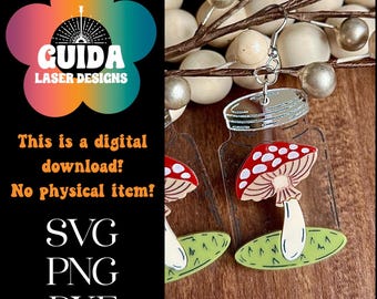 Mushroom Jar Earrings SVG – Layered Laser Cut File for Glowforge / Cottagecore Spring Jewelry / Acrylic or Wood Dangle Earring Template