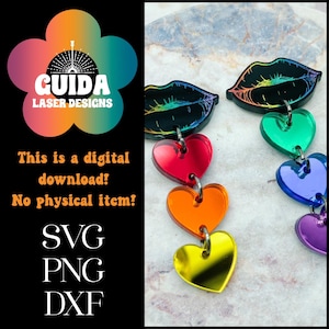 Pride Lip Ohrringe SVG / Laser Cut Datei / Regenbogen Ohrringe / LGBTQIA+ / Glowforge Ready / Acrylohrringe / Einzigartige Ohrringe