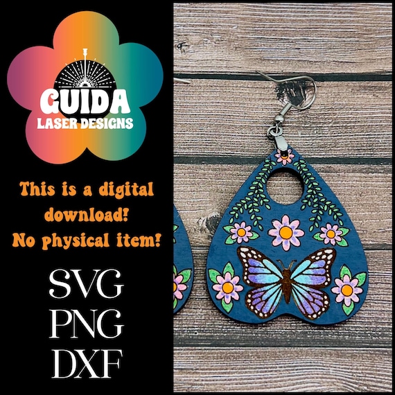 Butterfly Planchette Earrings SVG / Laser Cut File / Spooky Spring Summer Dangles / Glowforge Ready / wood Earrings / Witchy Vibes