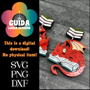 Brincos de Livro de Dragão SVG – Arquivo de Corte a Laser de Fantasia para Glowforge – Brincos Pendentes de Livro – Acrílico ou Madeira – Download Digital