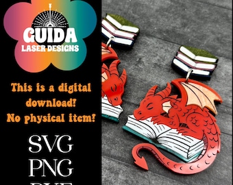 Dragon Book Earrings SVG – Fantasy Laser Cut File for Glowforge – Bookish Dangle Earrings – Acrylic or Wood – Digital Download