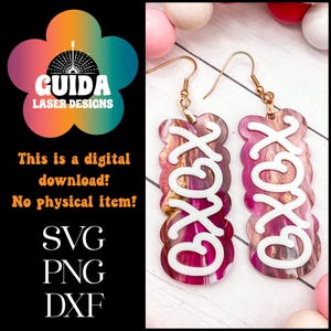 Valentinstag XOXO Ohrringe SVG / Laser Cut Datei / Valentinstag / Glowforge Bereit / Acryl Herz Ohrringe / Einzigartige Liebe Ohrringe