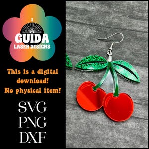 Cherry Earrings SVG / Laser Cut File / Fruit Dangle Earrings / Summer Acrylic Jewelry / Glowforge Ready / Layered SVG