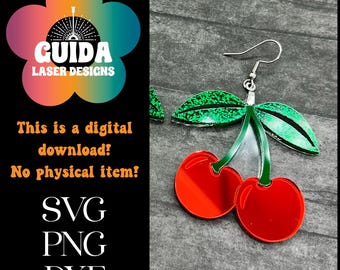 Kersen oorbellen SVG / lasergesneden bestand / fruit hangoorbellen / zomer acryl sieraden / klaar voor Glowforge / gelaagde SVG