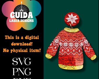 Hässliche Weihnachtspullover Ohrringe SVG | Geschichtete Festive Holiday Maker Laser Cut Datei | Lustige Weihnachtsschmuck SVG | Digitaler Download