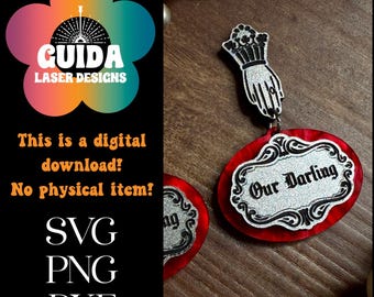 Kolczyki z tabliczką na trumnę w formacie SVG | Gotycka biżuteria pamiątkowa | Plik laserowo wycinany na Halloween | Nasze ukochane zawieszki na nagrobek